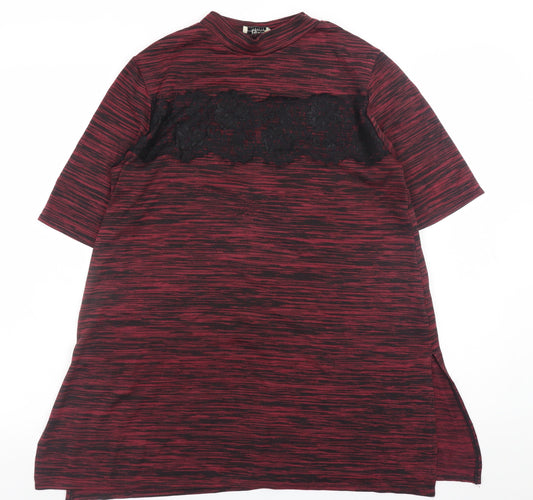 Papaya Weekend Women Red Lace Panel Tunic T-Shirt Size 14