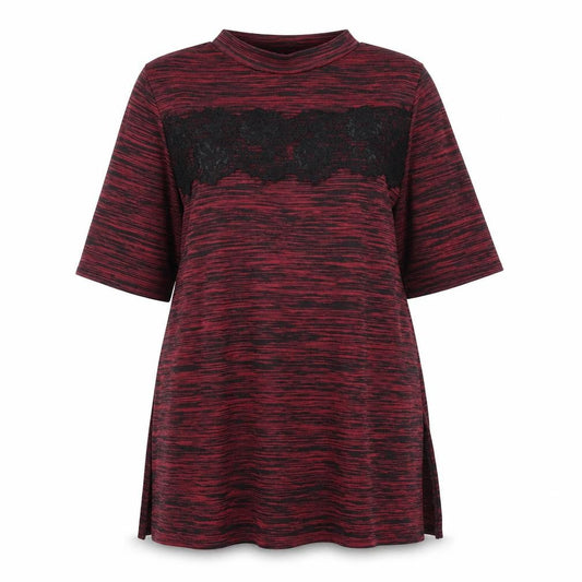 Front view of Papaya Weekend Women Red Lace Panel Tunic T-Shirt, size 14