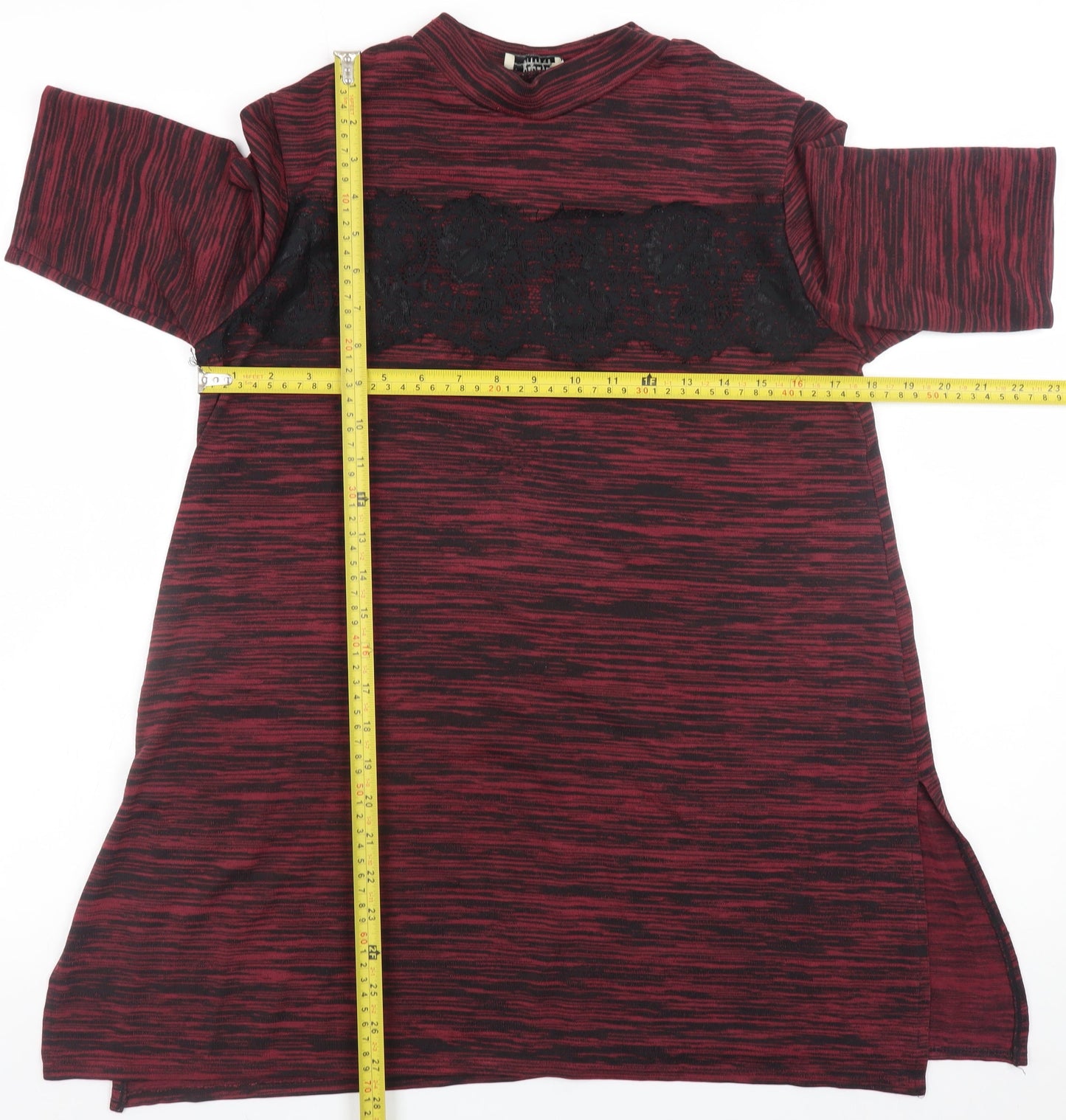 Papaya Weekend Women Red Lace Panel Tunic T-Shirt Size 14