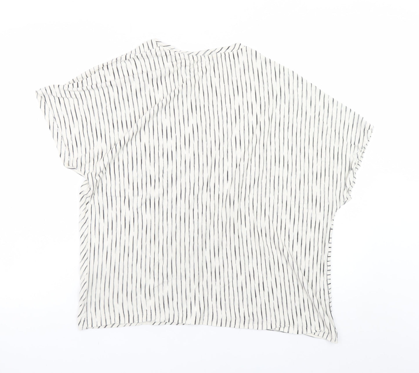 Tu Women Black White Striped Short Sleeve T-Shirt Size 16 Cotton Blend