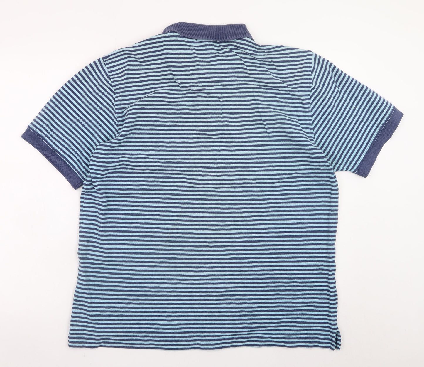 Lands' End Men's Blue Striped Cotton Polo Shirt Size L Regular Fit
