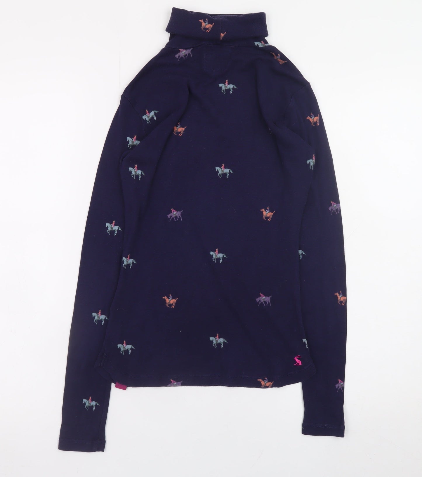Joules Women’s Blue Roll Neck Horse Print Cotton Modal Long Sleeve Top UK 8