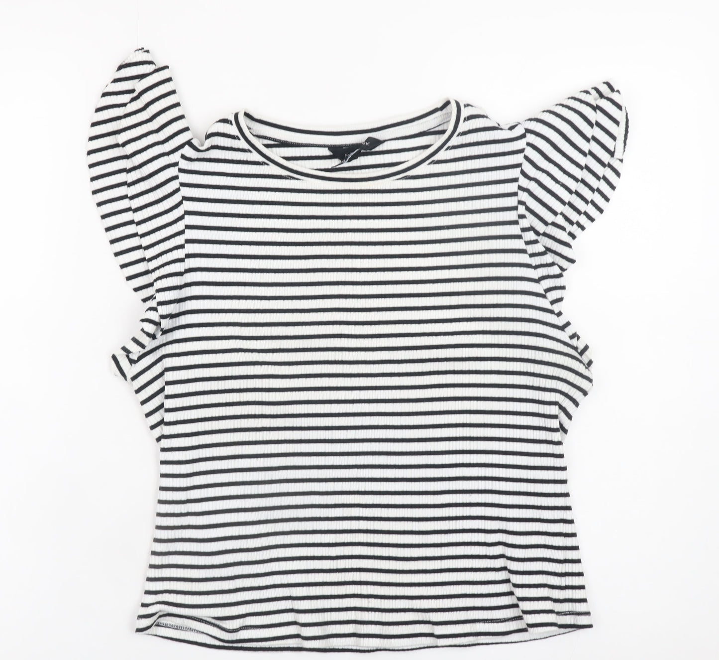 New Look Women's Black Striped Flutter Sleeve Cotton T-Shirt Size 18