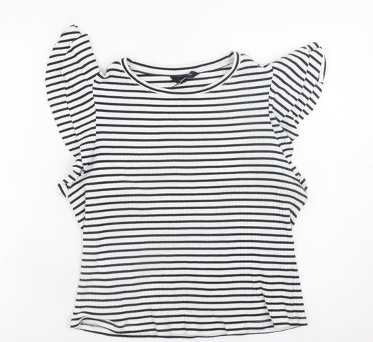New Look Women's Black Striped Flutter Sleeve Cotton T-Shirt Size 18