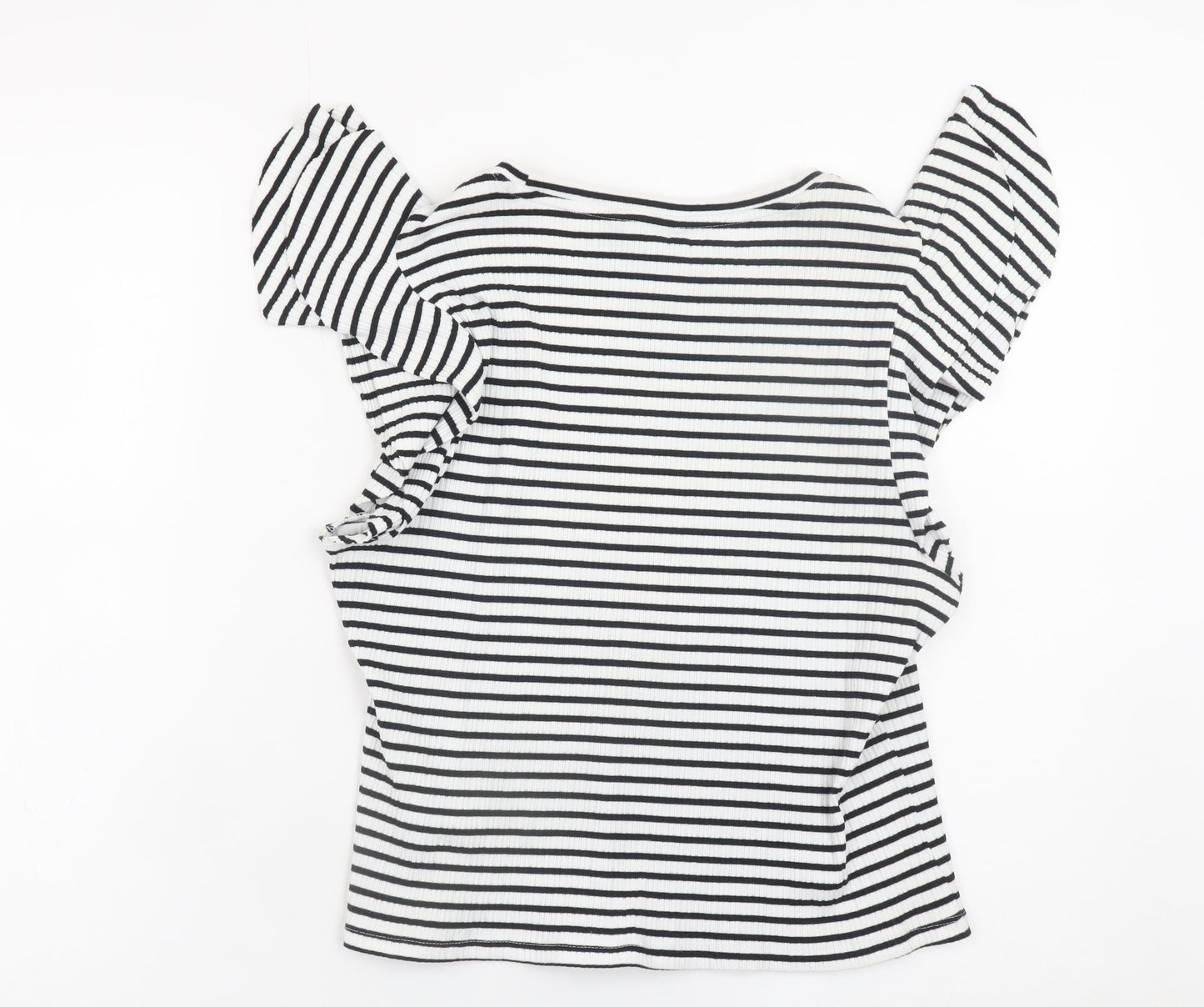 New Look Women's Black Striped Flutter Sleeve Cotton T-Shirt Size 18