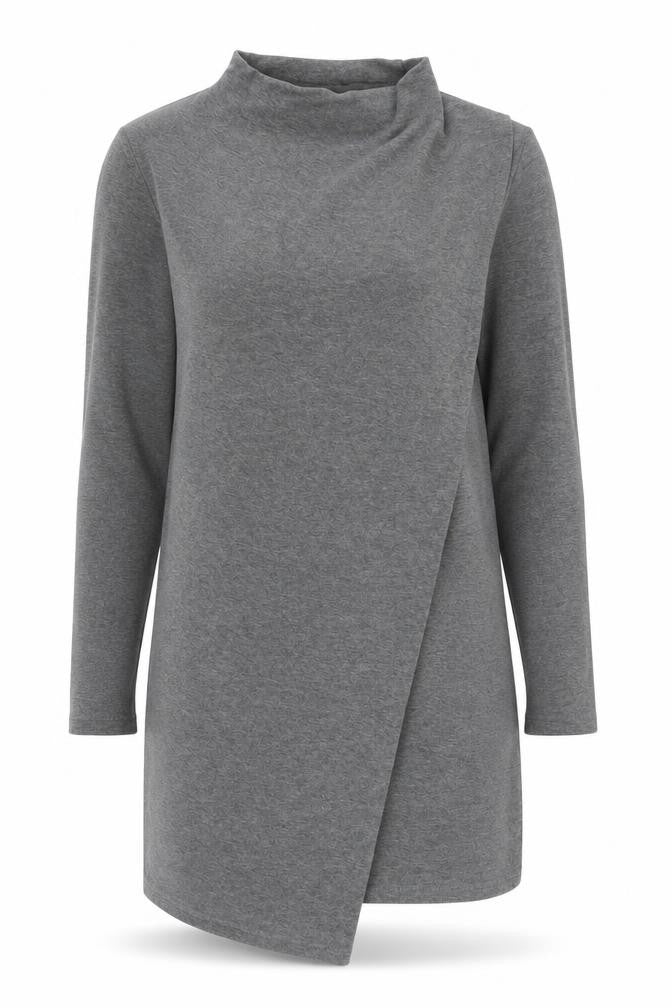 COS Women Grey Jersey Shift Dress XS Long Sleeve High Neck