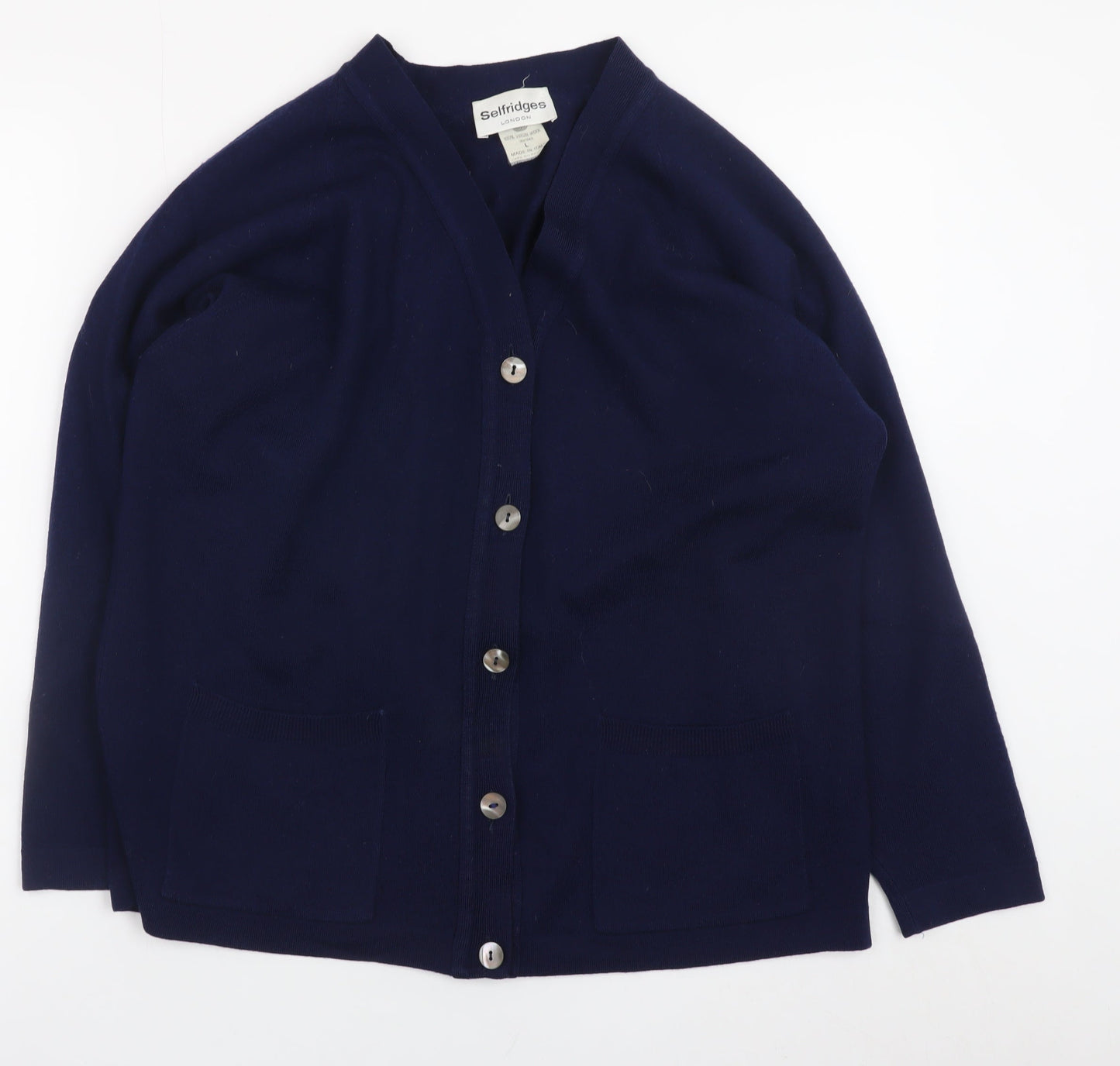 Selfridges Womens Blue Wool V-Neck Cardigan Size L