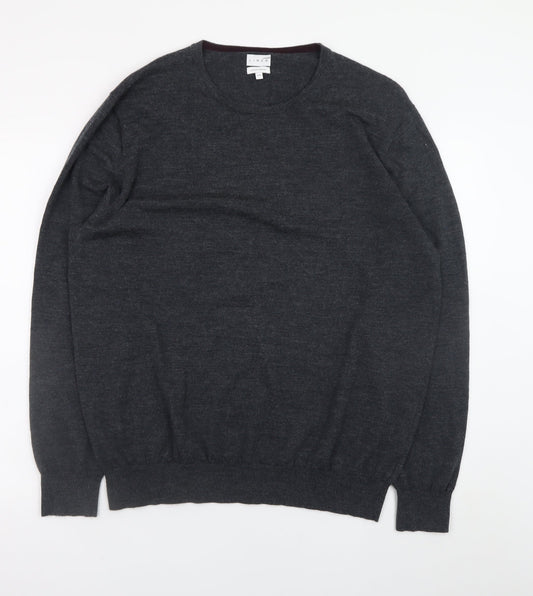 Linea Men’s Grey Luxury Merino Wool Crew Neck Jumper XXL