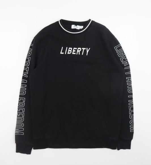 Topman Men's Black XS Crew Neck Graphic Pullover Sweatshirt
