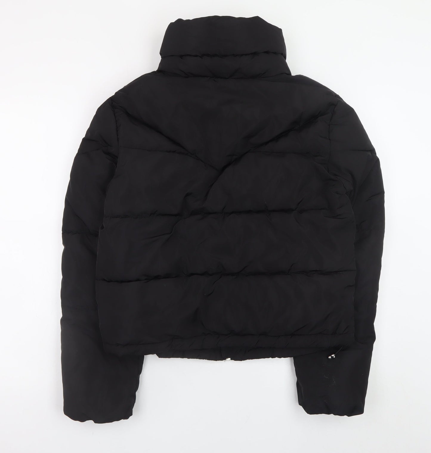 Bershka Women Black Short Puffer Jacket Size S Zip Quilted Winter Coat