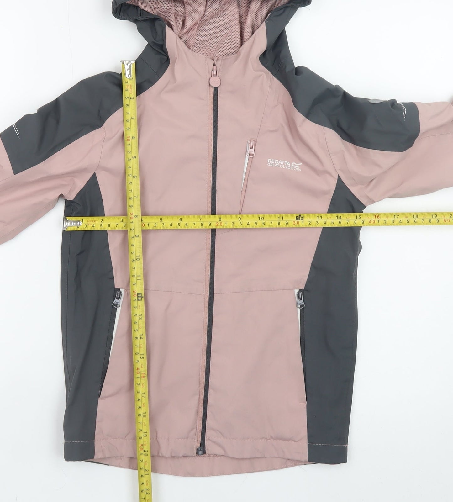 Regatta Girls Pink & Charcoal Waterproof Hooded Rain Jacket 7-8 Years
