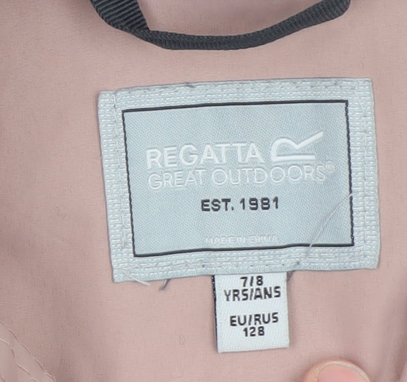 Regatta Girls Pink & Charcoal Waterproof Hooded Rain Jacket 7-8 Years