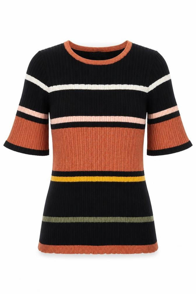 Jessica Simpson Womens Multicoloured Stripe Ribbed Pullover Jumper Medium
