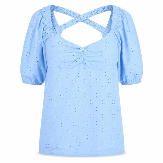 Simply Be Women’s Blue Lace Tunic Blouse Size 12 Puff Sleeve