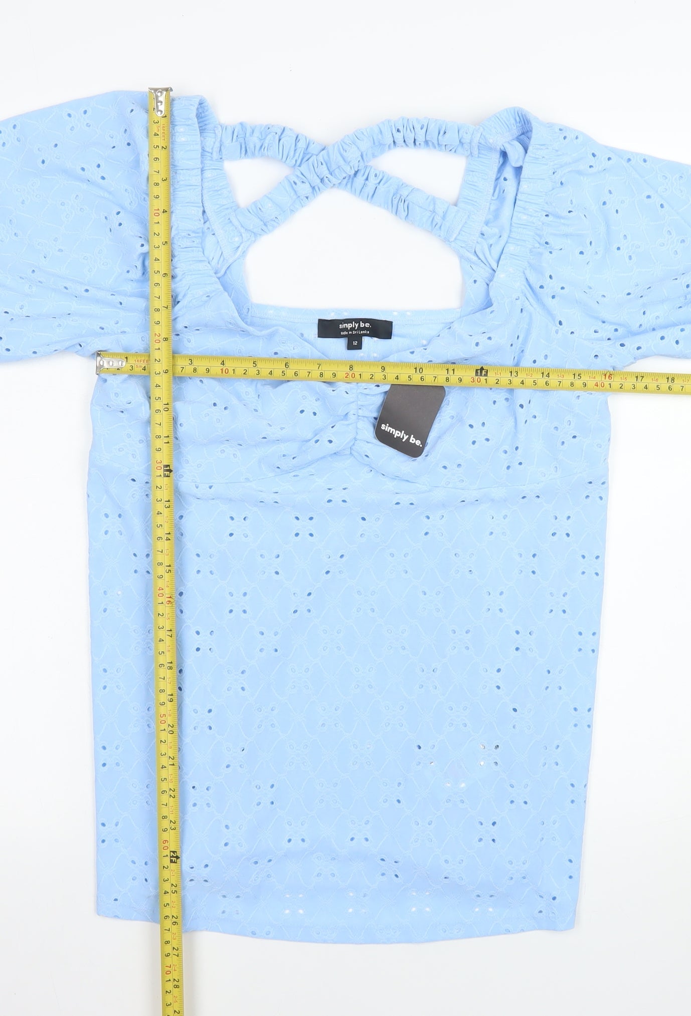 Simply Be Women’s Blue Lace Tunic Blouse Size 12 Puff Sleeve