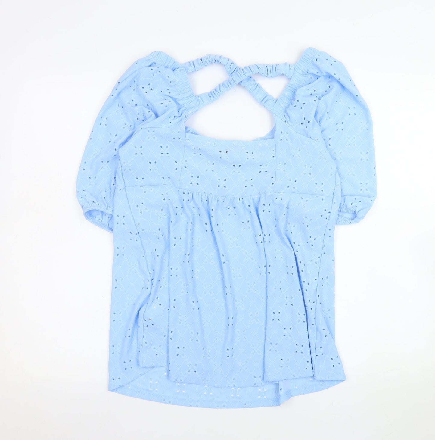 Simply Be Women’s Blue Lace Tunic Blouse Size 12 Puff Sleeve