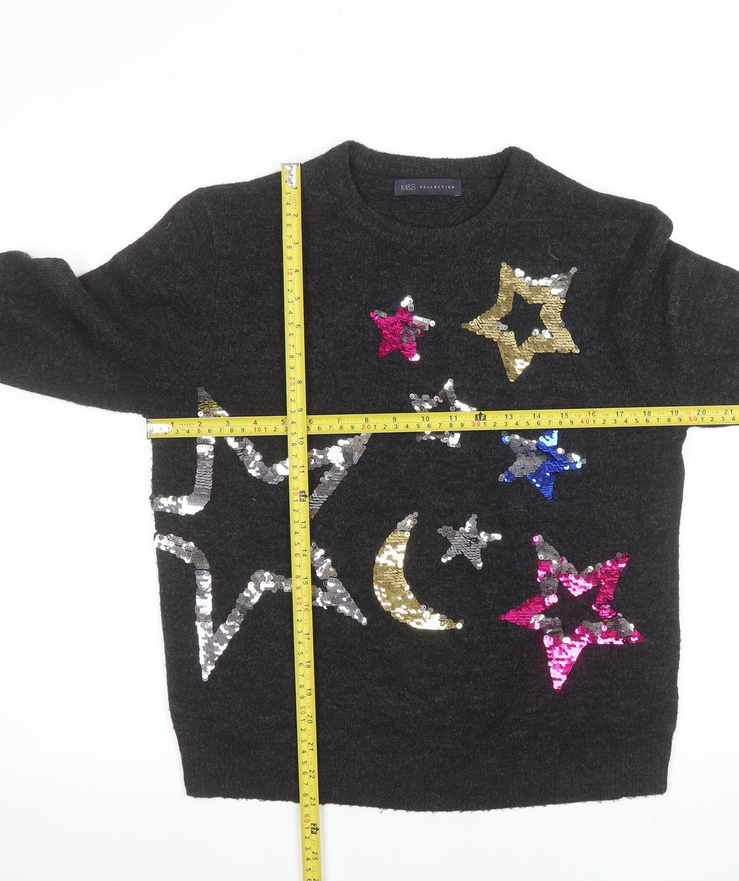 Marks and Spencer Womens Grey Sequin Star Moon Jumper Size M
