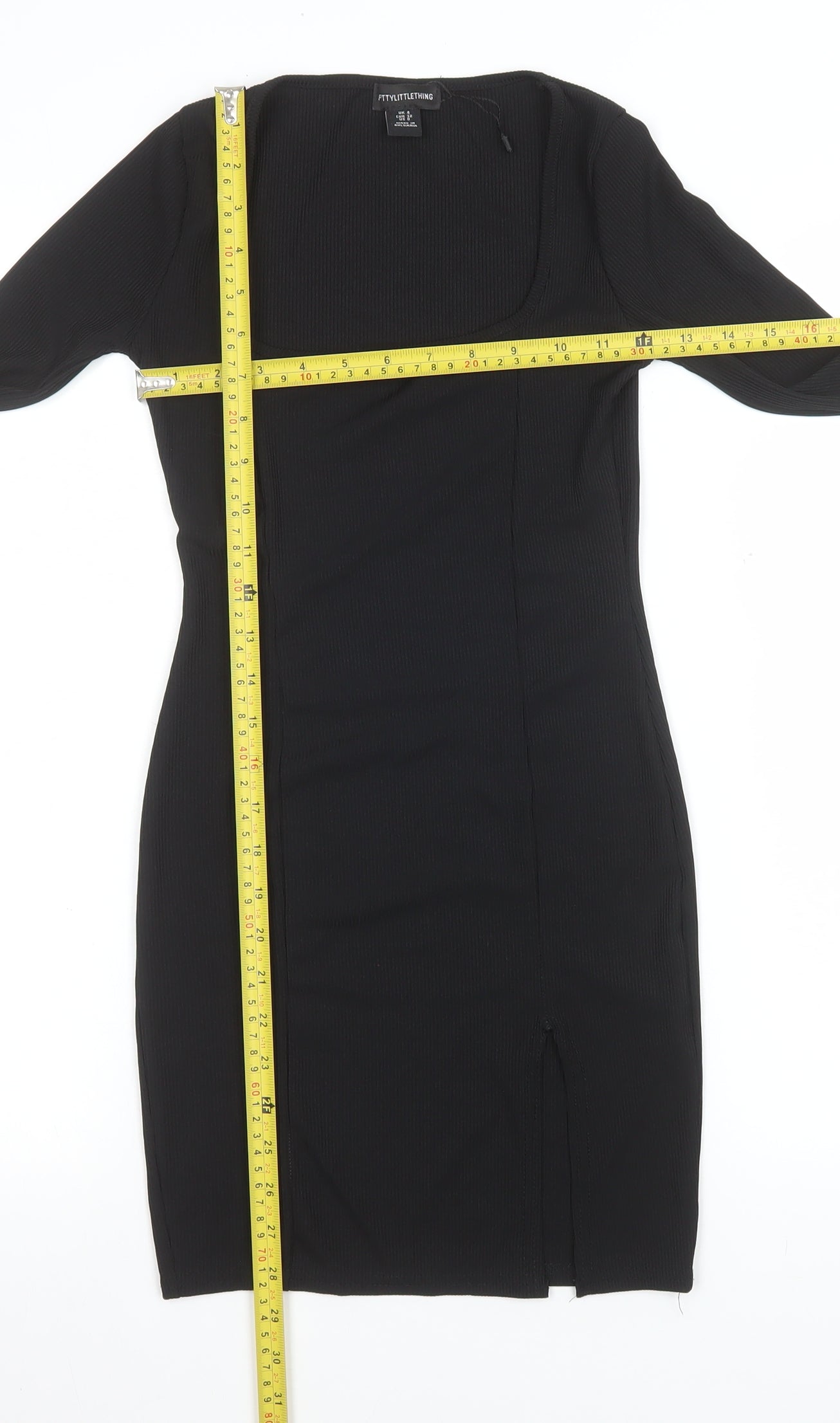 PrettyLittleThing Women’s Black Bodycon Knit Dress Size 4 Long Sleeve