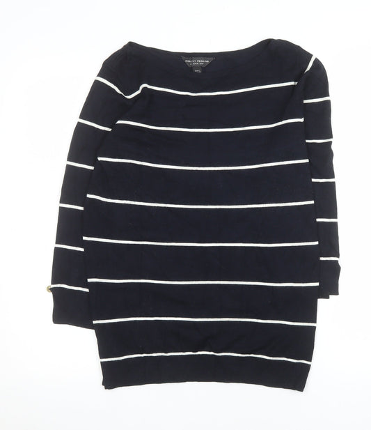 Dorothy Perkins Women’s Blue Striped 3/4 Sleeve Boat Neck Knit Top Size 10