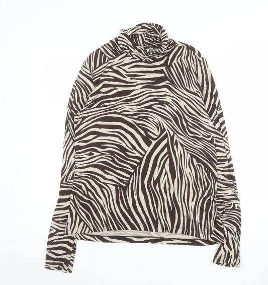 H&M Women’s Brown Zebra Print Roll Neck Long Sleeve Top Size L