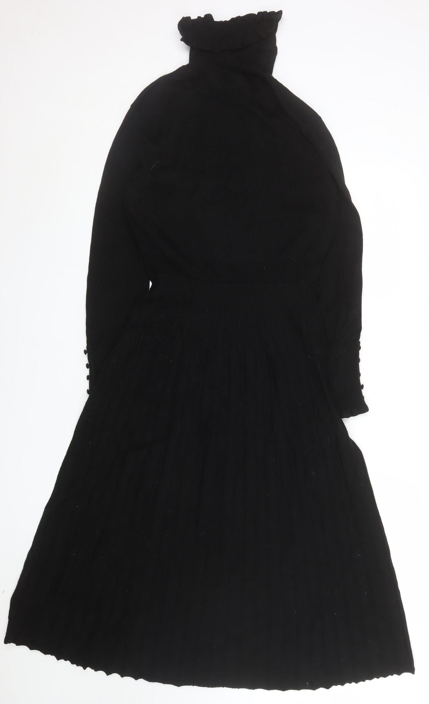 Monsoon Women Black Knit Fit & Flare Long Sleeve High Neck Dress M