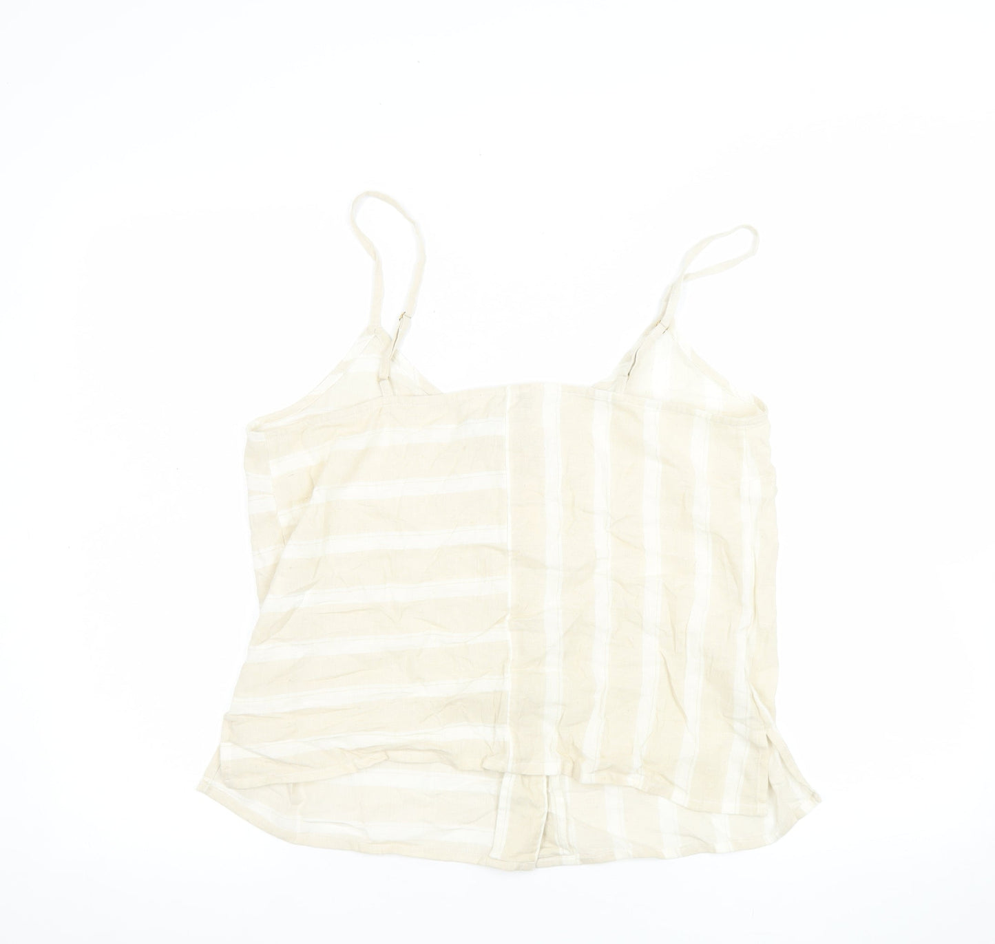 River Island Women's Beige Striped Linen Cotton Camisole Top UK 12