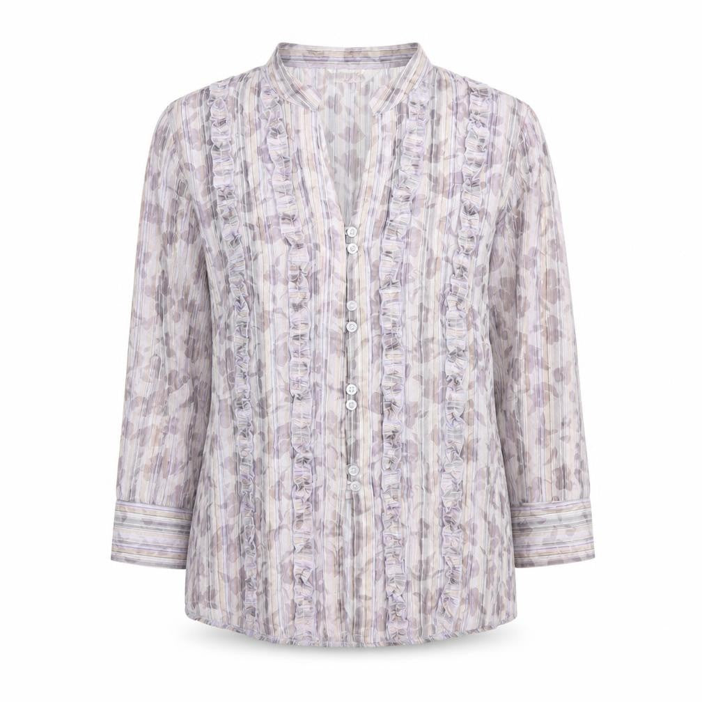 Bonmarché Women’s Multicoloured Ruffle Button 3/4 Sleeve Tunic Blouse Size 12