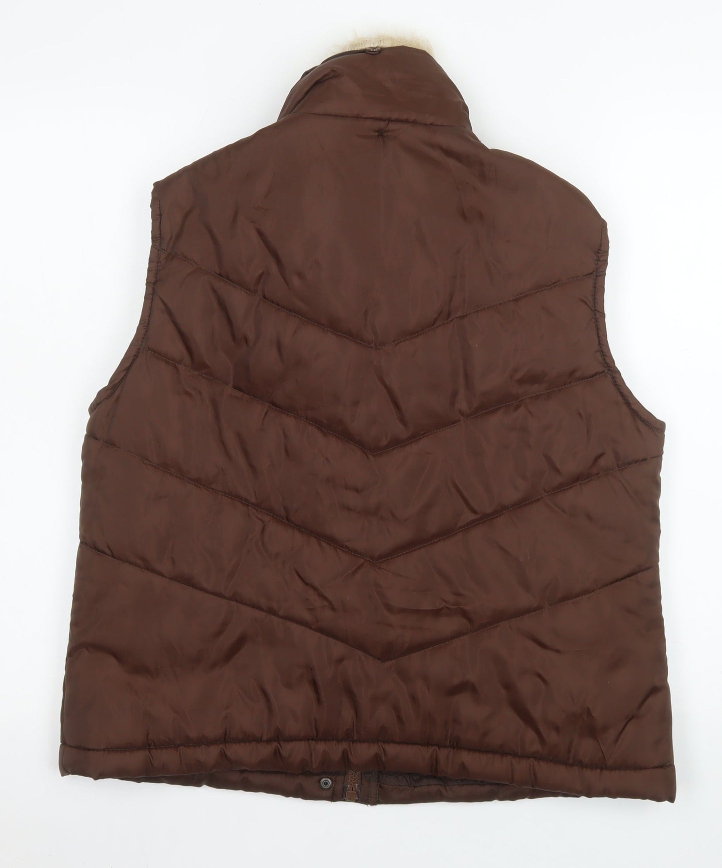 E-vie Women Brown Size 16 Puffer Fur Trim Sleeveless Waistcoat