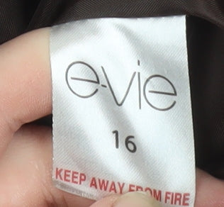 E-vie Women Brown Size 16 Puffer Fur Trim Sleeveless Waistcoat