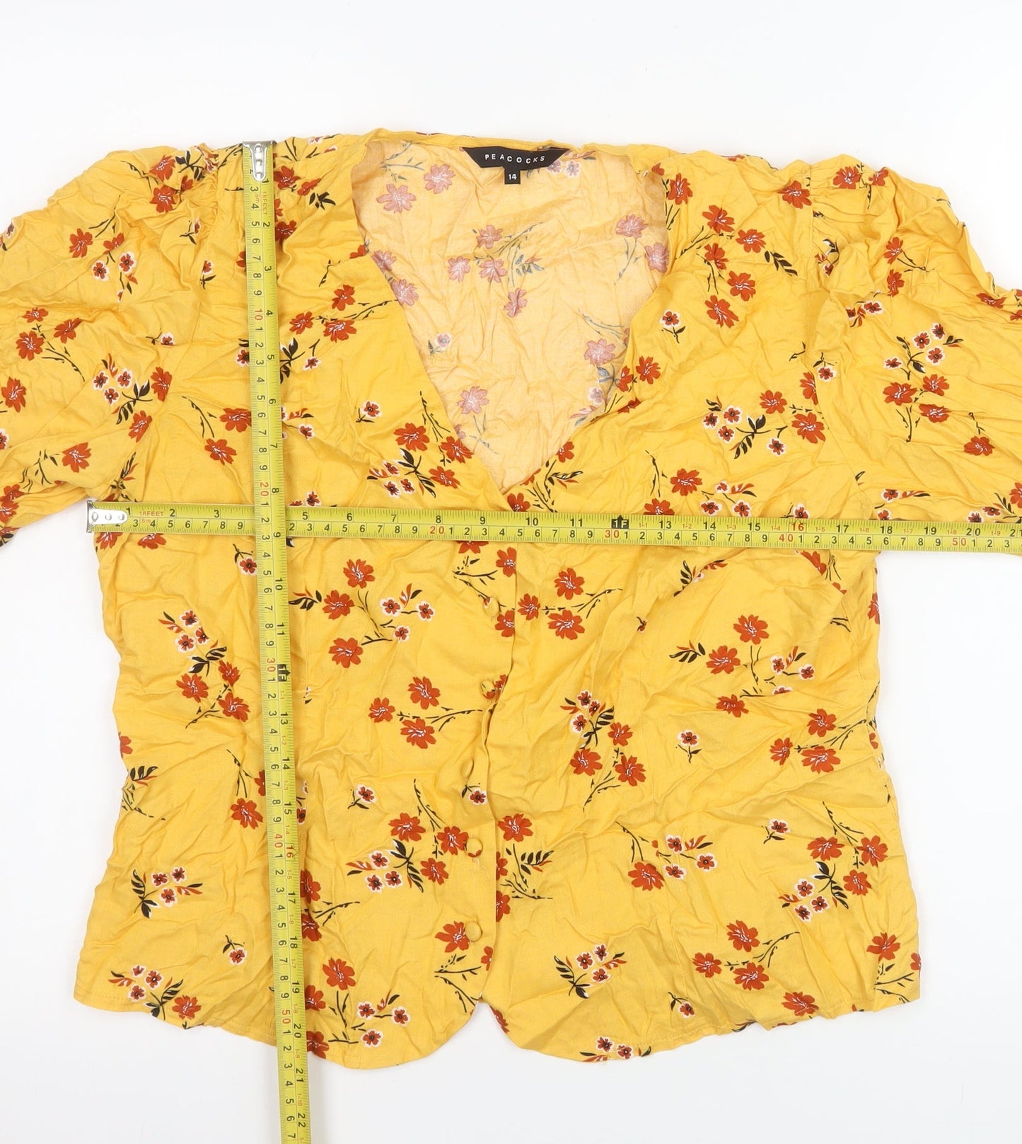 Peacocks Women's Yellow Floral Viscose Tunic Blouse Size 14