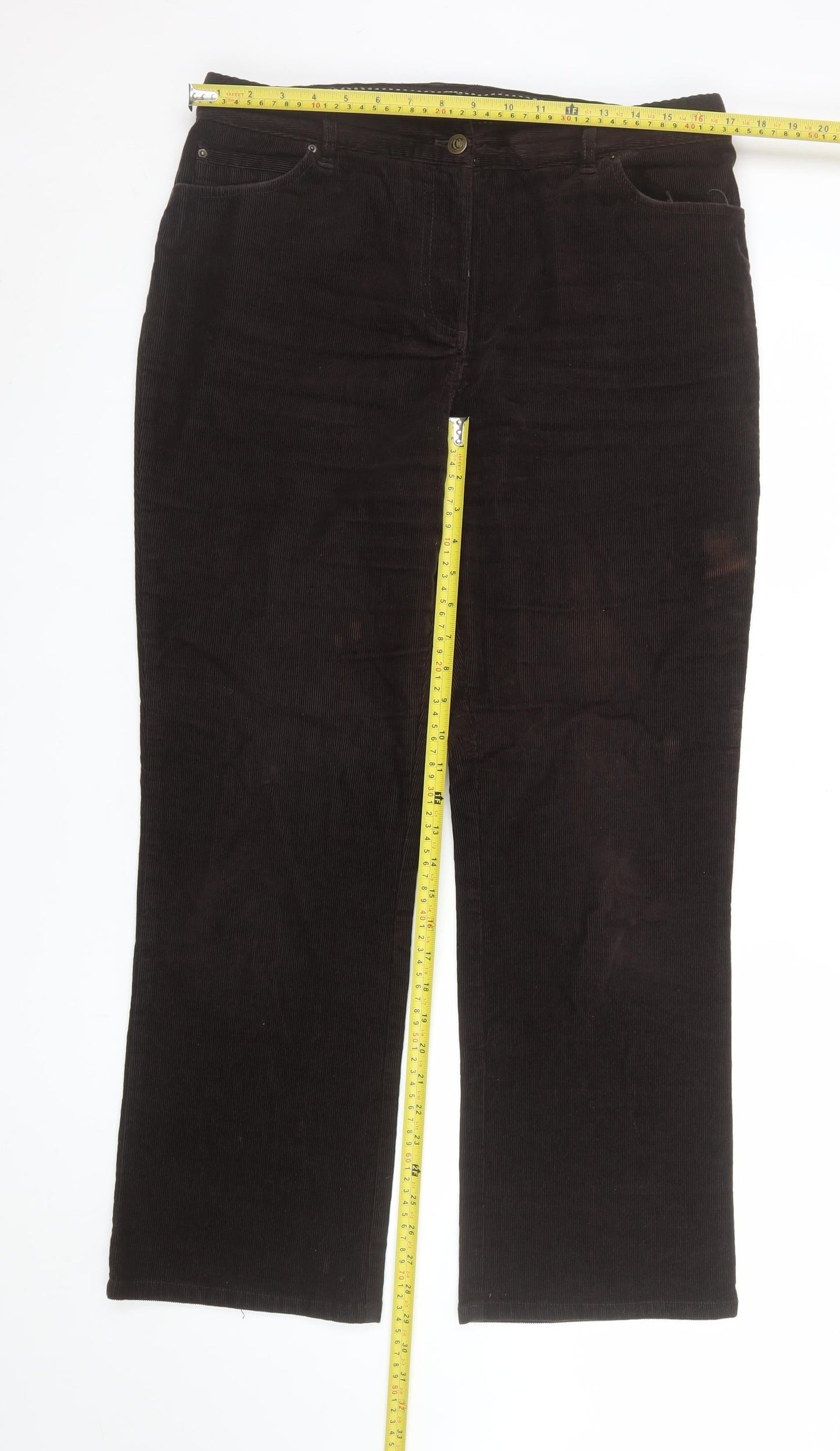 CC Women Brown Corduroy Straight Leg Trousers Size 14