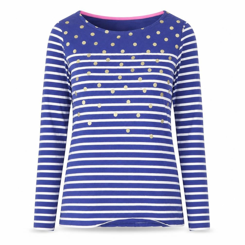 Boden Women Blue Striped Polka Dot Long Sleeve Cotton T-Shirt UK 8