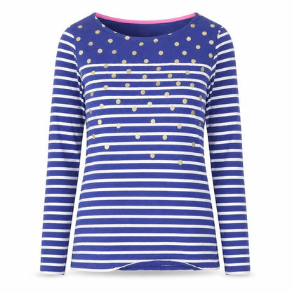 Boden Women Blue Striped Polka Dot Long Sleeve Cotton T-Shirt UK 8