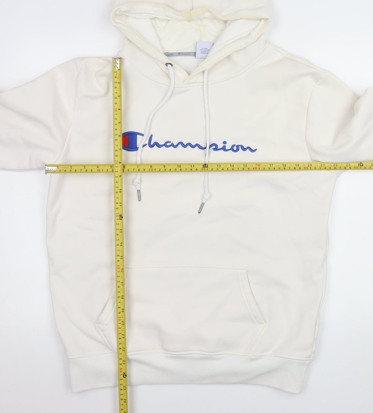 Champion Men White 2XL Pullover Hoodie Fleece Logo Sweatshirt