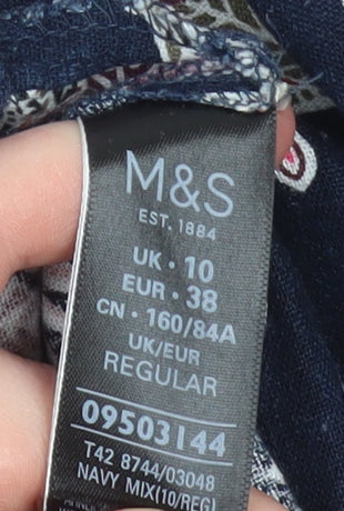 Marks and Spencer Womens Blue Floral Shift Dress Size 10 Linen Blend