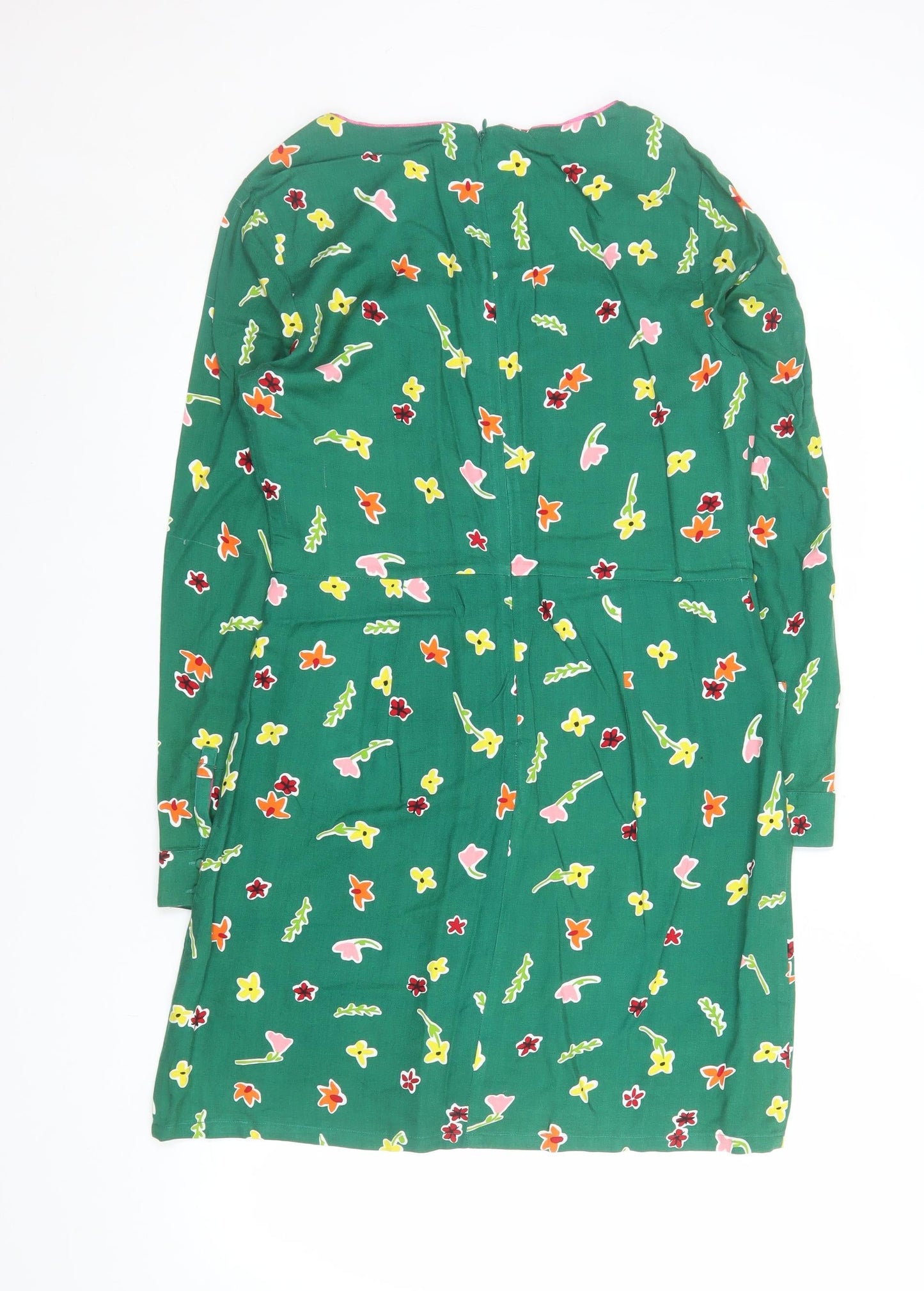 Oliver Bonas Women's Green Floral Viscose Shift Dress Size 10