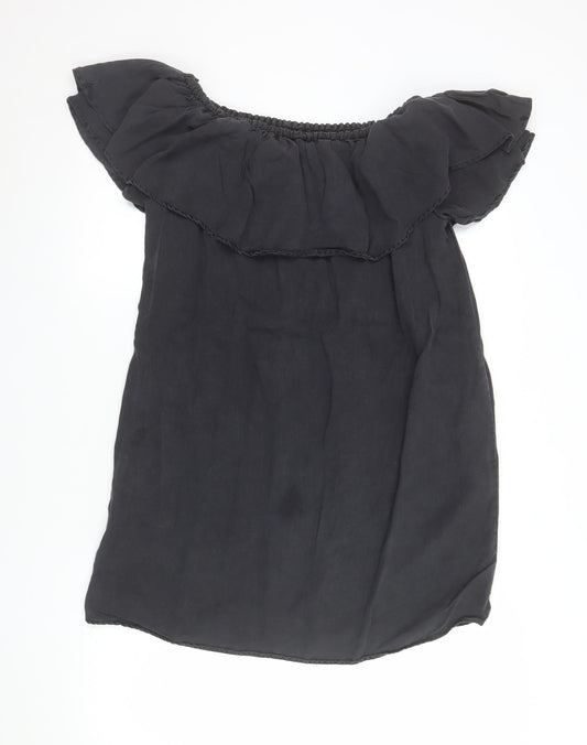 Zara Women Black Size 8 Off Shoulder Ruffle Short Dress