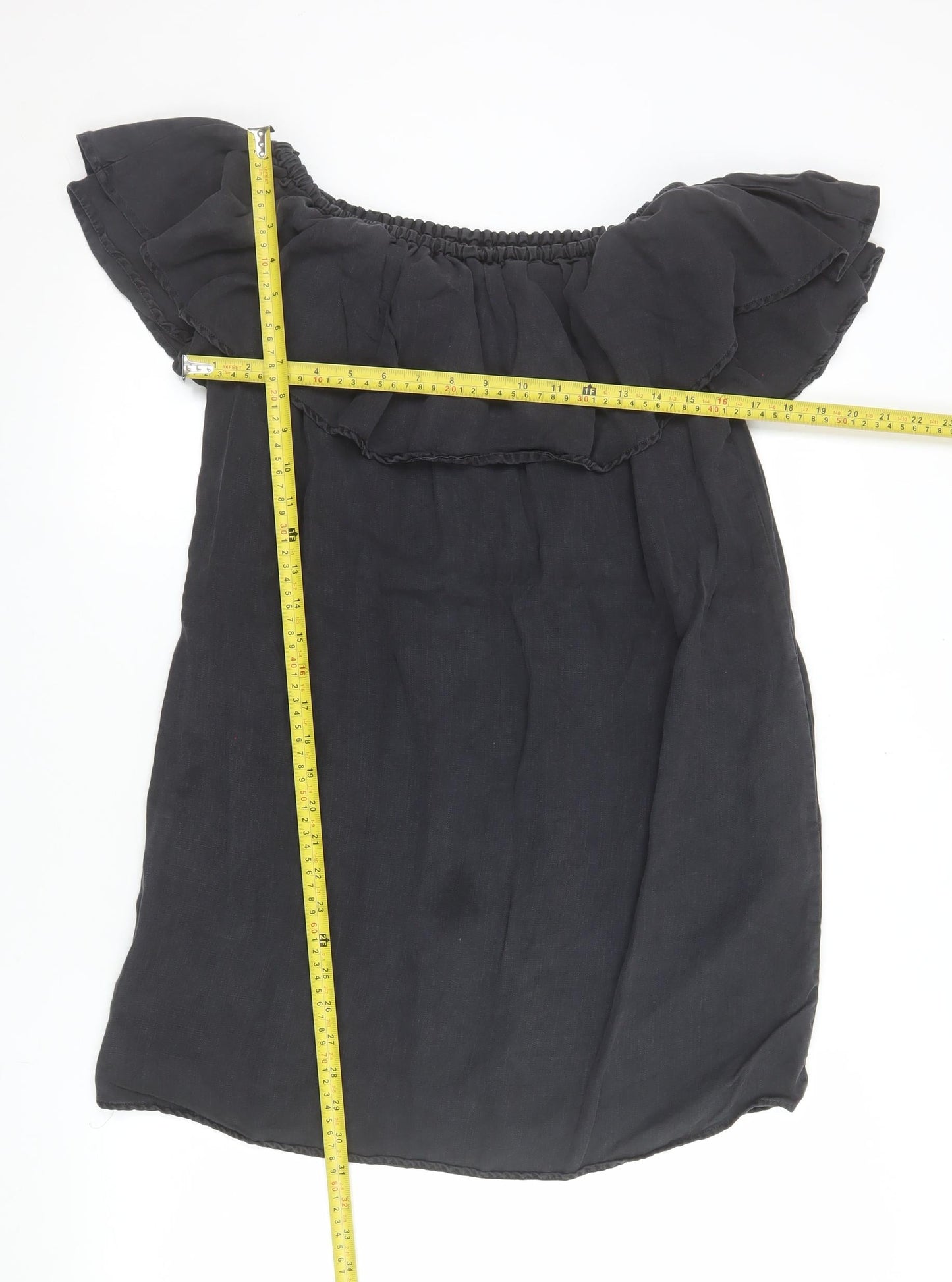 Zara Women Black Size 8 Off Shoulder Ruffle Short Dress