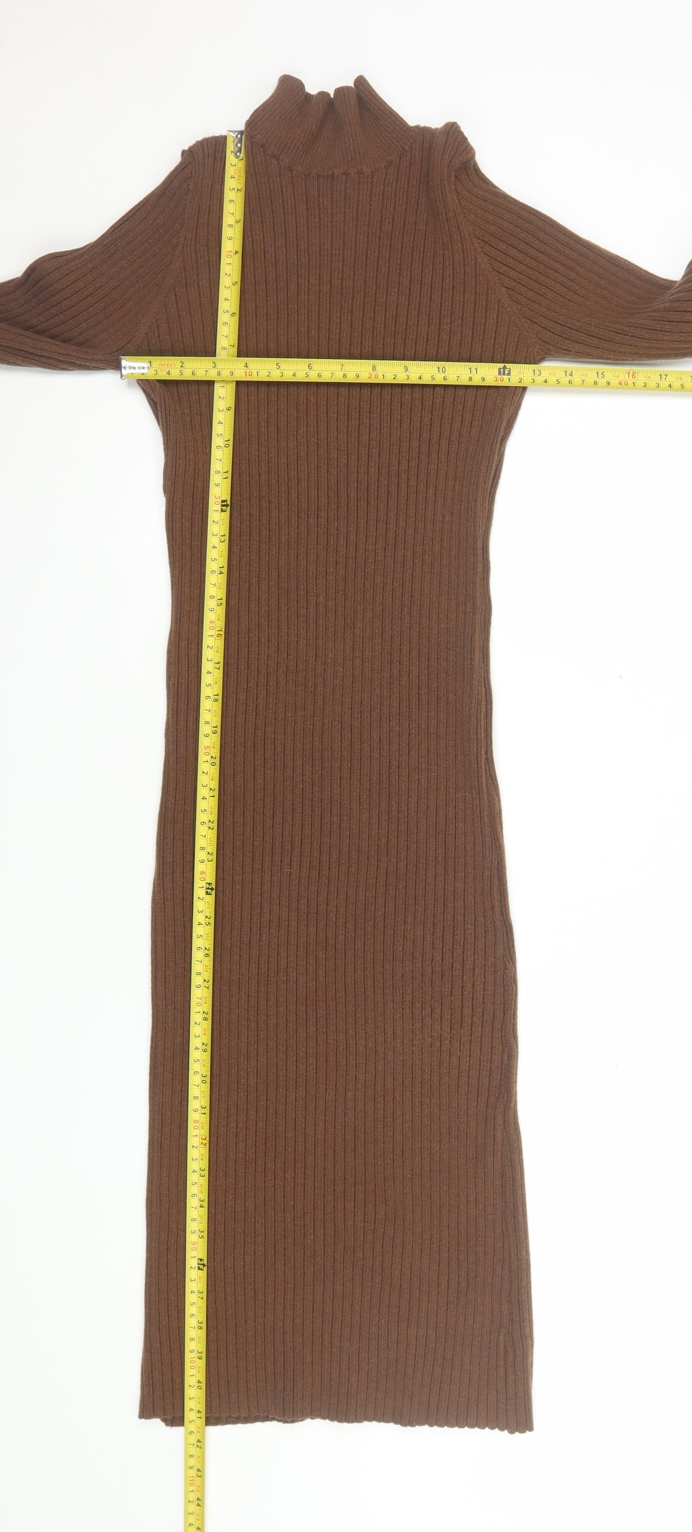 ASOS Women’s Brown Ribbed Knit Roll Neck Bodycon Midi Dress Size 10