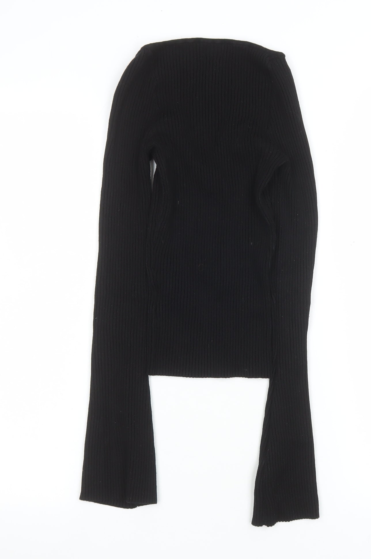 H&M Women’s Black Ribbed Cropped Sweetheart Long Sleeve Top Size S