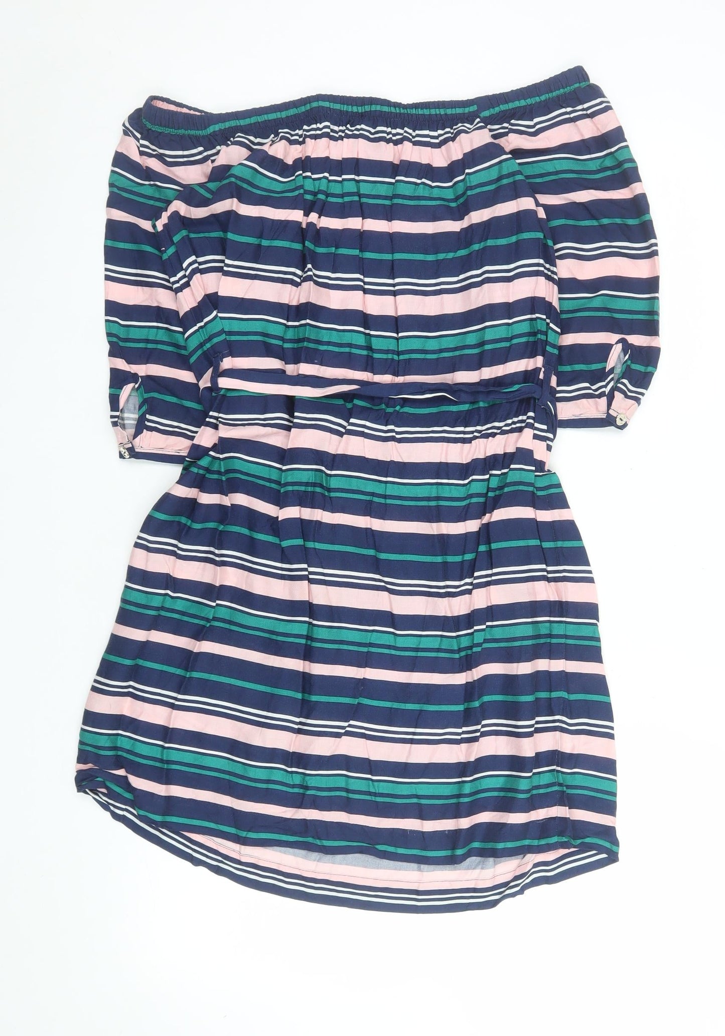 Miss Selfridge Women’s Multicoloured Off Shoulder Striped Short Dress UK 10