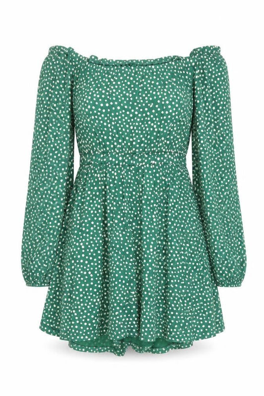 ASOS Women’s Green Polka Dot Off Shoulder Skater Dress Size 10
