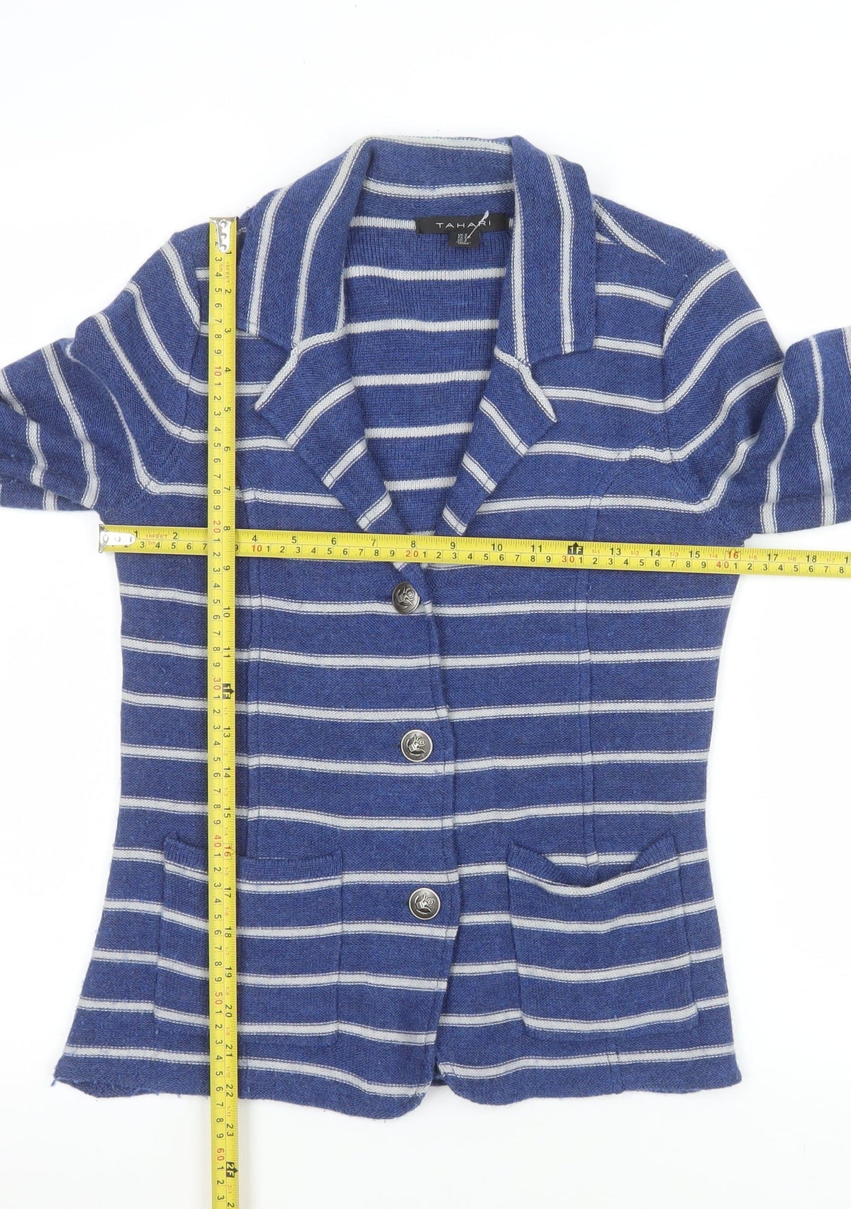 Tahari Women's Blue Striped Single-Breasted Blazer Size S