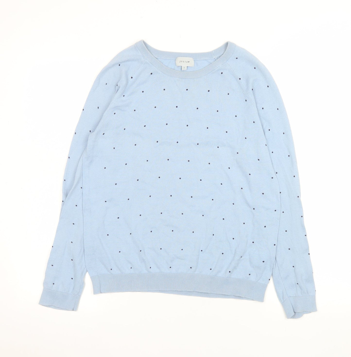 Jigsaw Women's Blue Polka Dot Cotton Crew Neck Jumper Size S