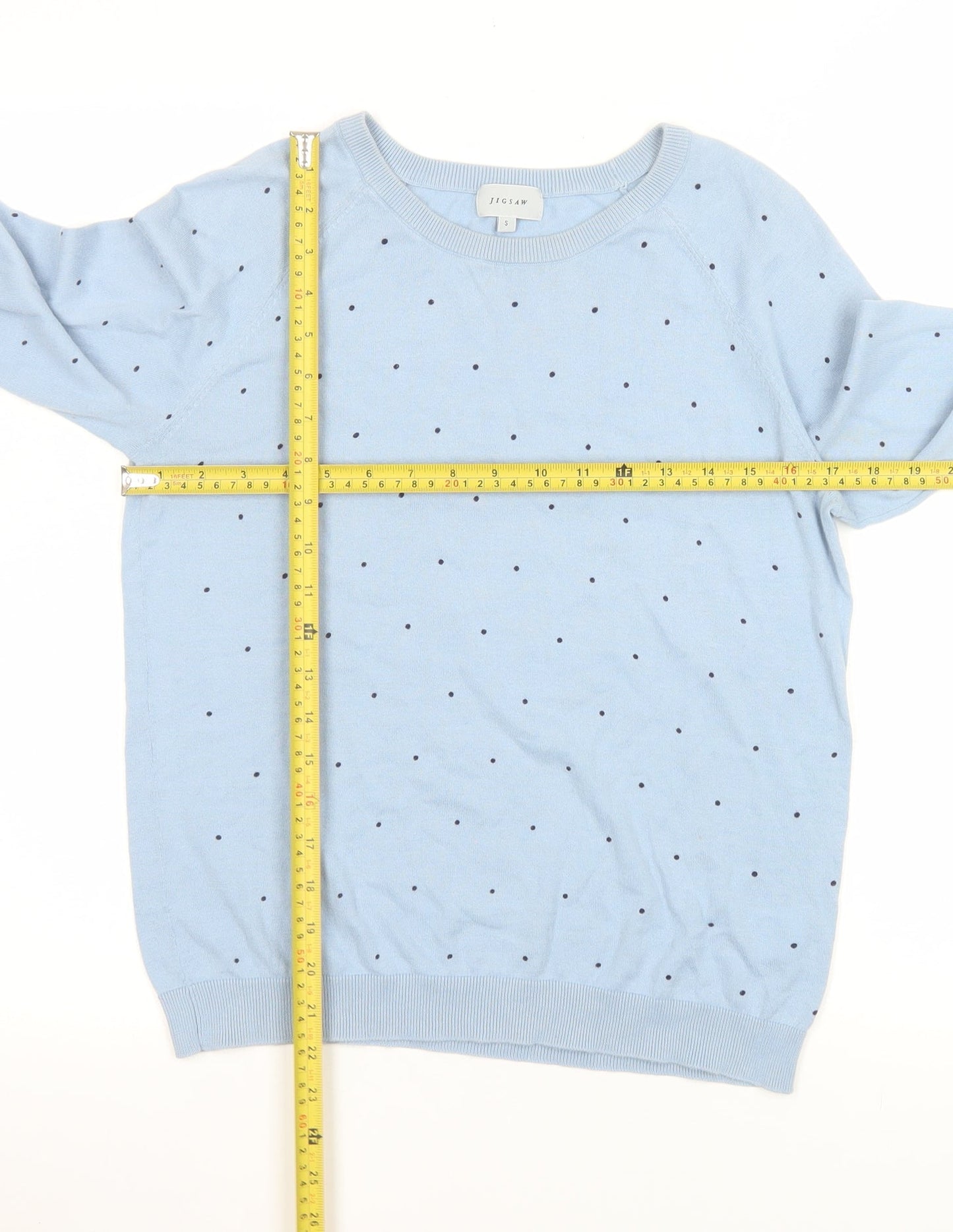Jigsaw Women's Blue Polka Dot Cotton Crew Neck Jumper Size S