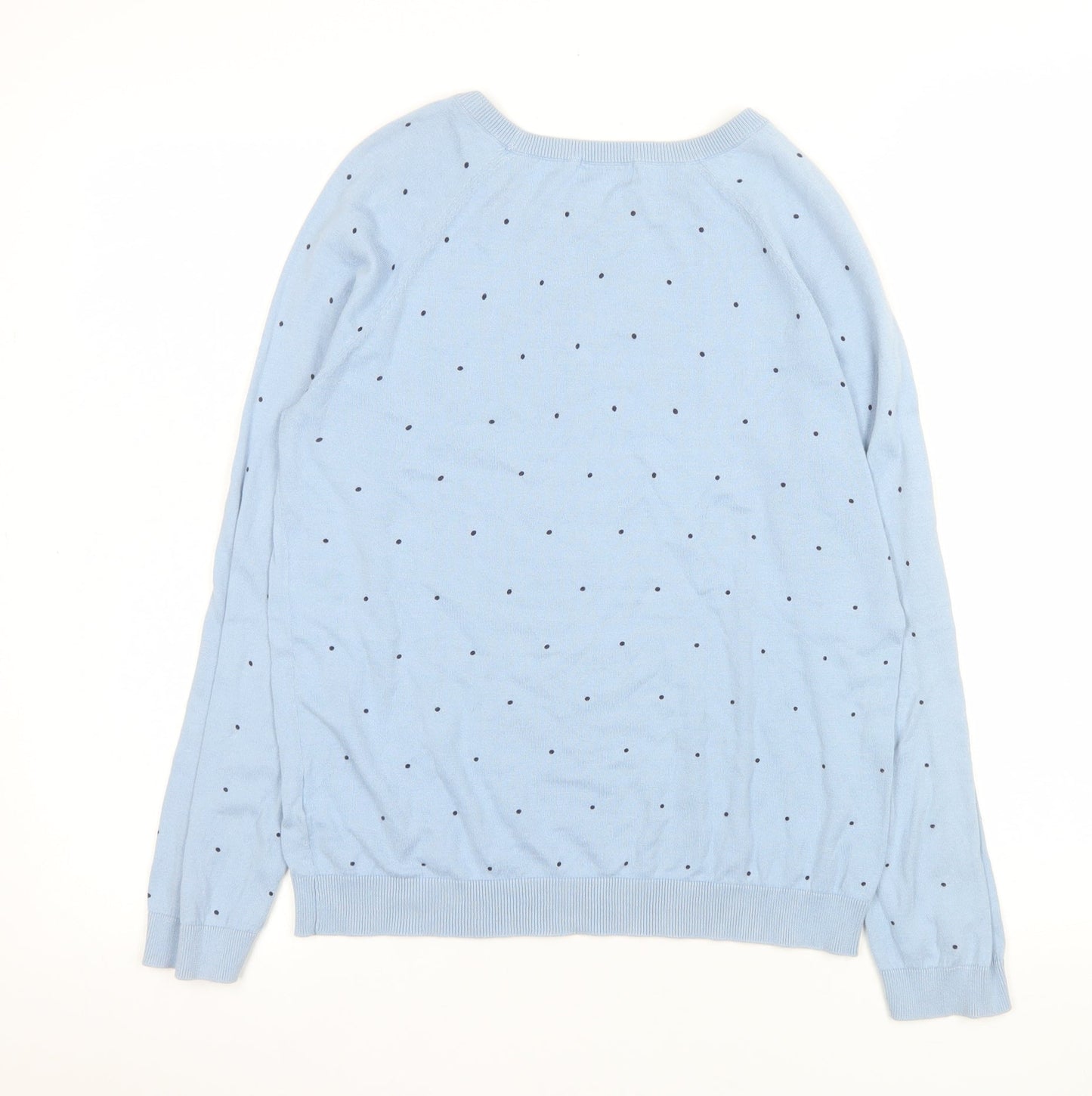 Jigsaw Women's Blue Polka Dot Cotton Crew Neck Jumper Size S