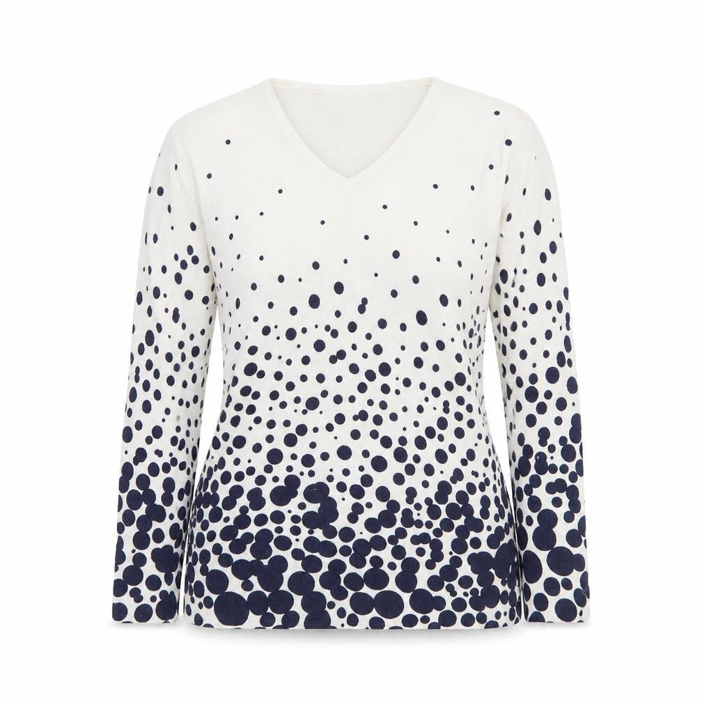 Marble Women White Polka Dot V-Neck Long Sleeve Pullover Jumper Size 10