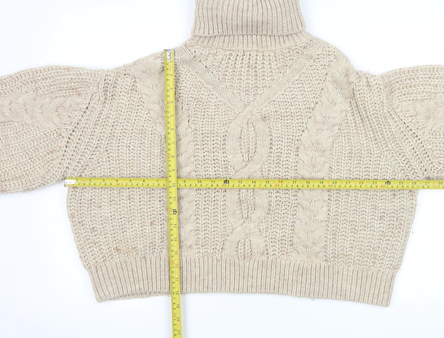 H&M Women’s Beige Chunky Roll Neck Cable Knit Jumper Size 12