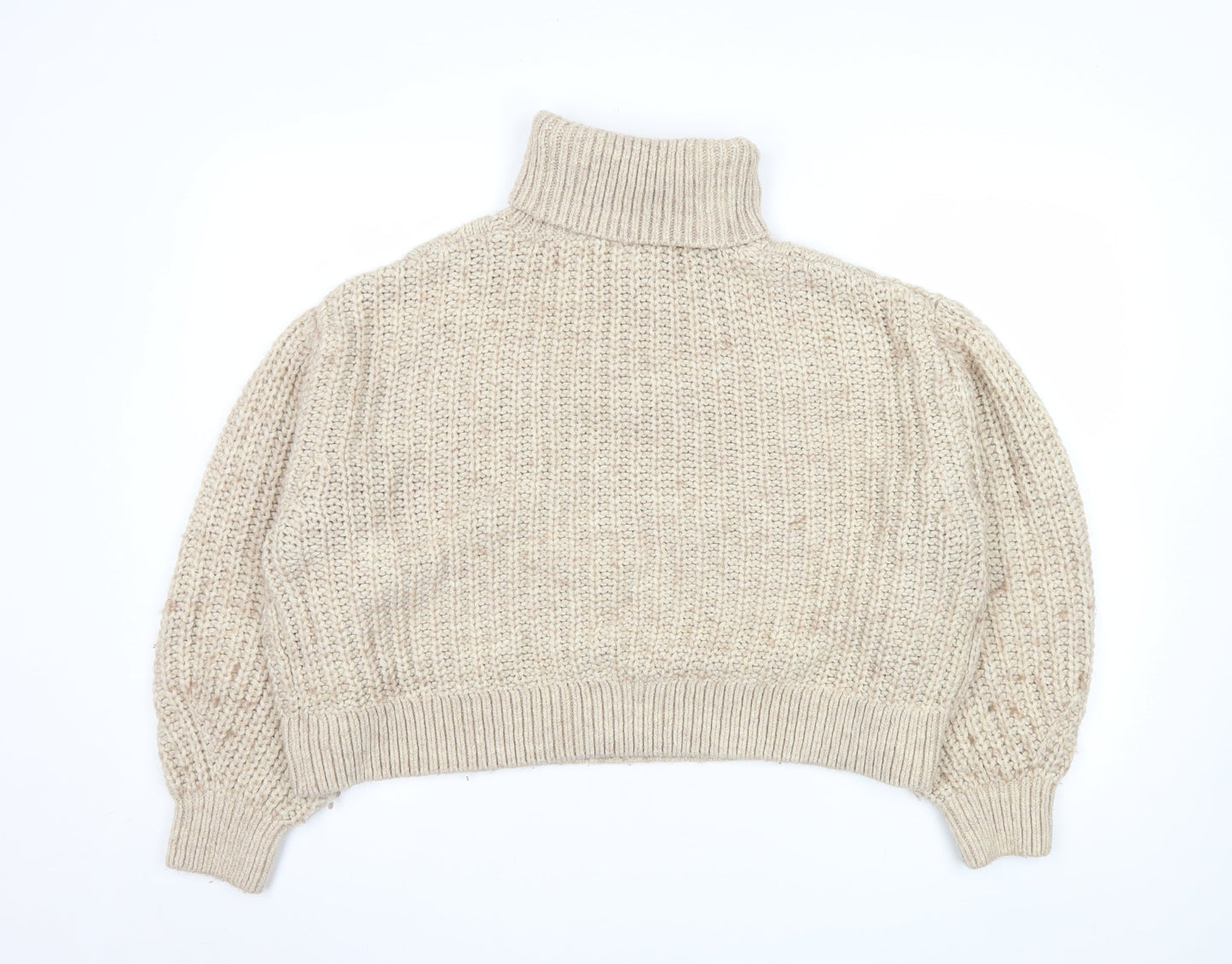 H&M Women’s Beige Chunky Roll Neck Cable Knit Jumper Size 12