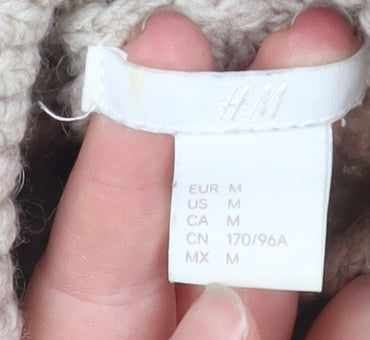 H&M Women’s Beige Chunky Roll Neck Cable Knit Jumper Size 12